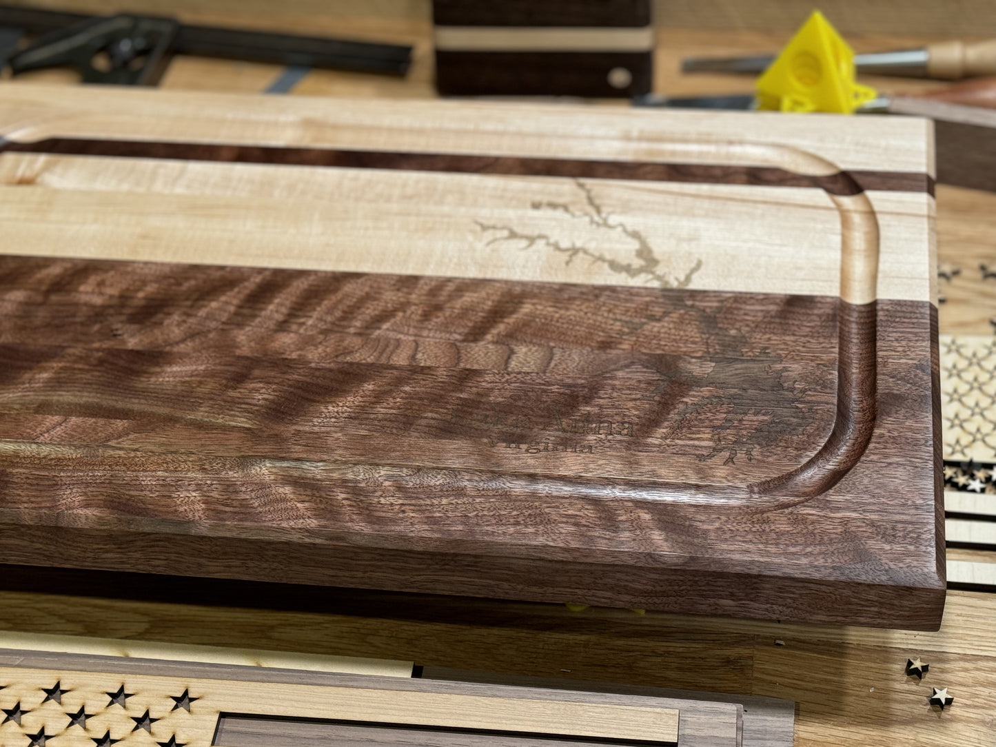 Figured Walnut & Maple cutting board — item# 3157 (Lake Anna)